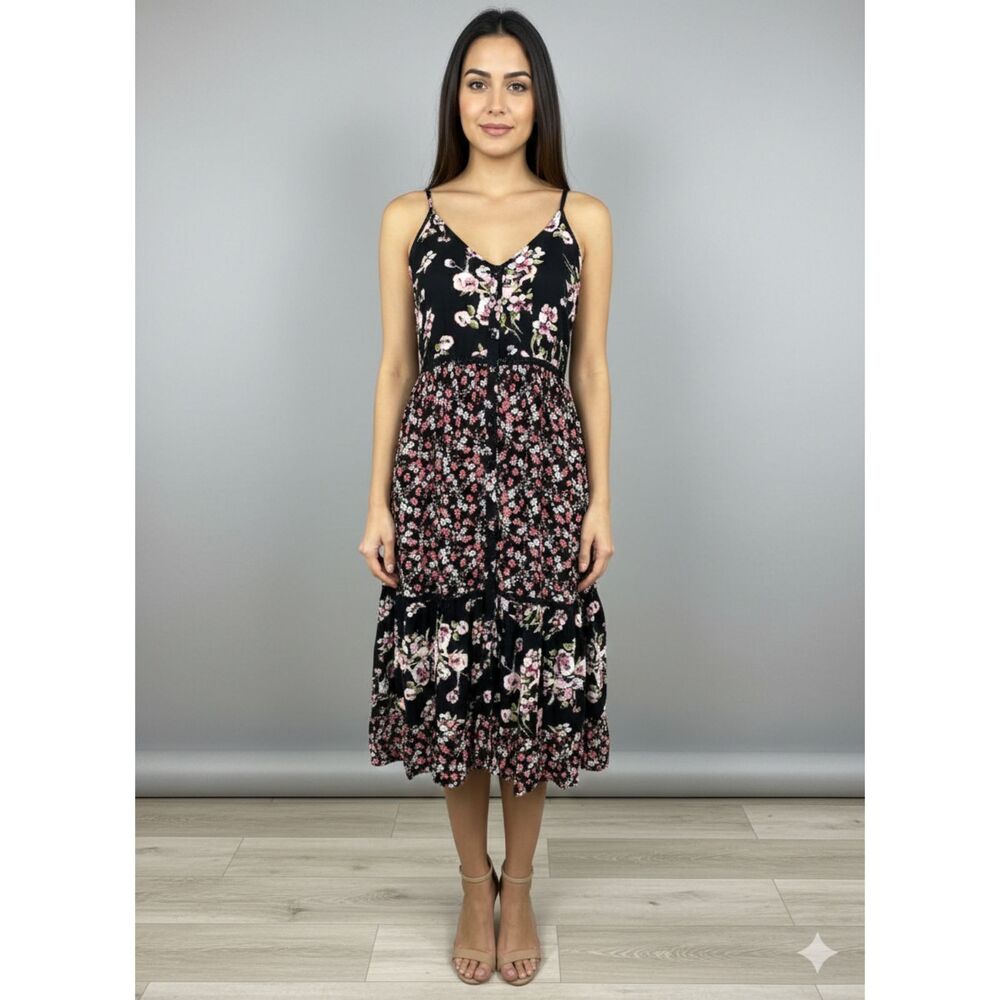BAND OF GYPSIES BOHO FLORAL MIDI EVERYDAY CASUAL SLEEVELESS FLOWY DRESS SZ.SMALL
